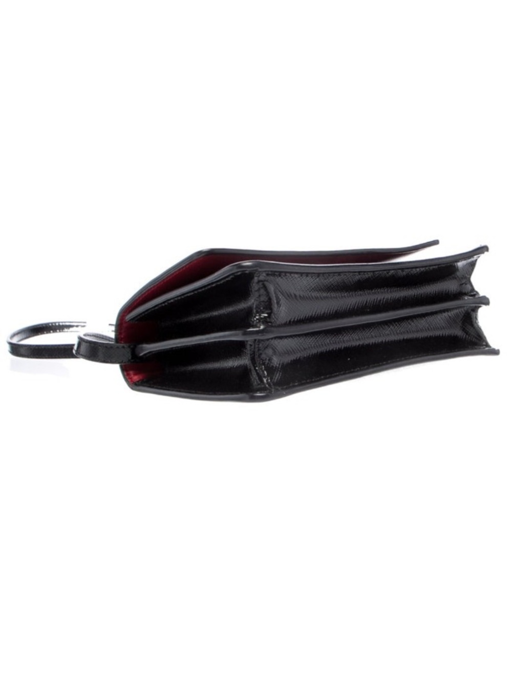 PRADA  Black Saffiano & Red Interior Leather Metal Crossbody Shoulder Bag Clutch - Picture 14 of 15